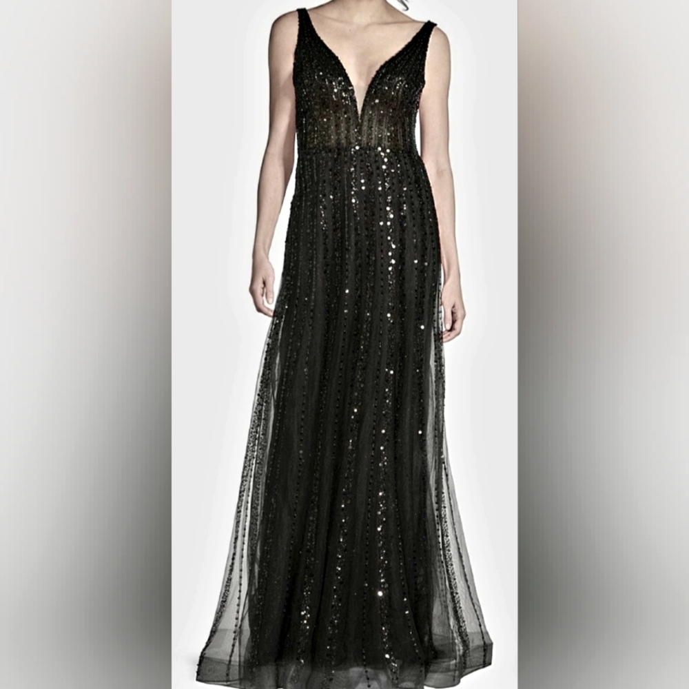 Elegant Black Sequin Evening Gown